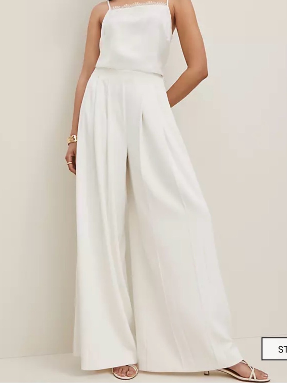 Ann Taylor Triple Pleat Palazzo High-Waist Pants in Ivory White
